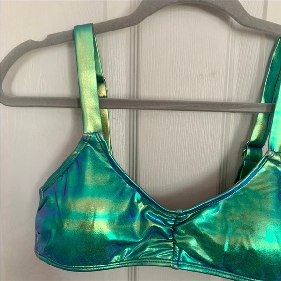 Xhilaration Women’s Bikini Top Mermaid Green Scoop Neck Medium Shimmer Swimsuit - Picture 3 of 6